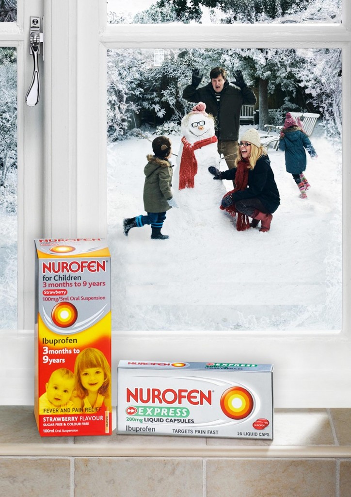 llllitl-nurofen-reckitt-benckiser-commercial-print-campaign-winter-publicité-cold-flu-froid-rhume-enfant-famille-marketing-hiver-2012-uk-snowman-garden-bonhomme-de-neige-jardin-famille