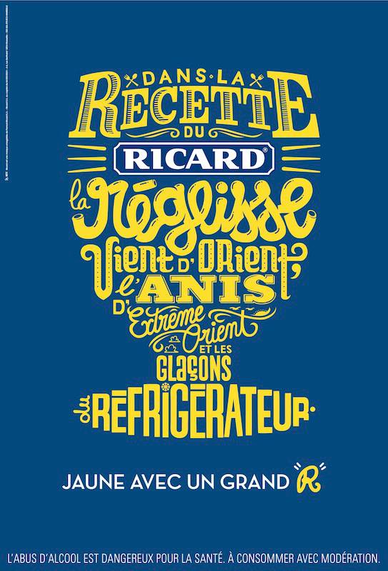 llllitl-ricard-publicité-pastis-print-marketing-alcool-calligraphie-typographie-minimaliste-jaune-avec-un-grand-r-agence-betc