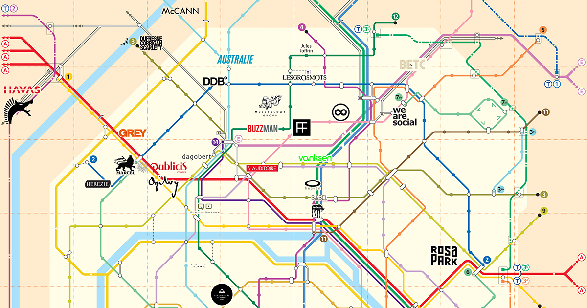 Paris : carte de métro des agences de publicité