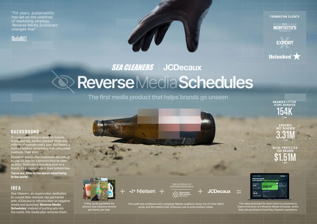 Cannes Lions 2026 Sea Cleaners JCDecaux Reverse Media Schedule by Dentsu Creative Aotearoa Auckland