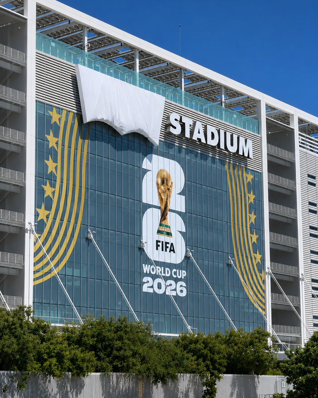 Levis Stadium Santa Clara California San Francisco 49ers wrapped hidden logo FIFA branding naming restrictions 2